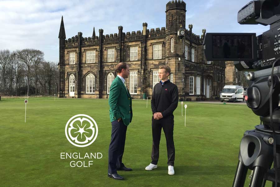 englandgolfportfolio England Golf interview being filmed outside a clubhouse