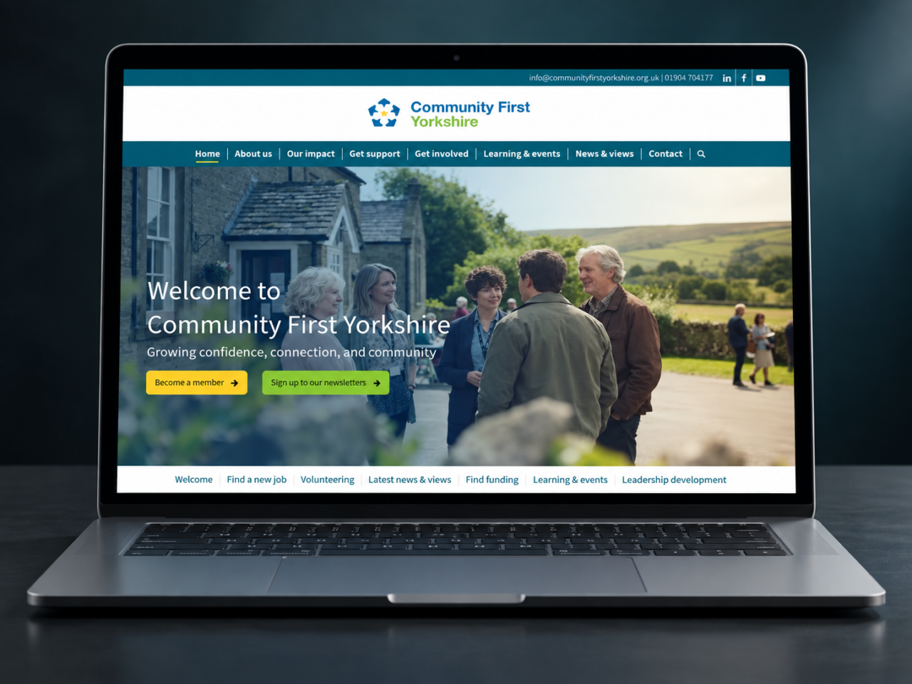Generated laptop presentation of the Community First Yorkshire website